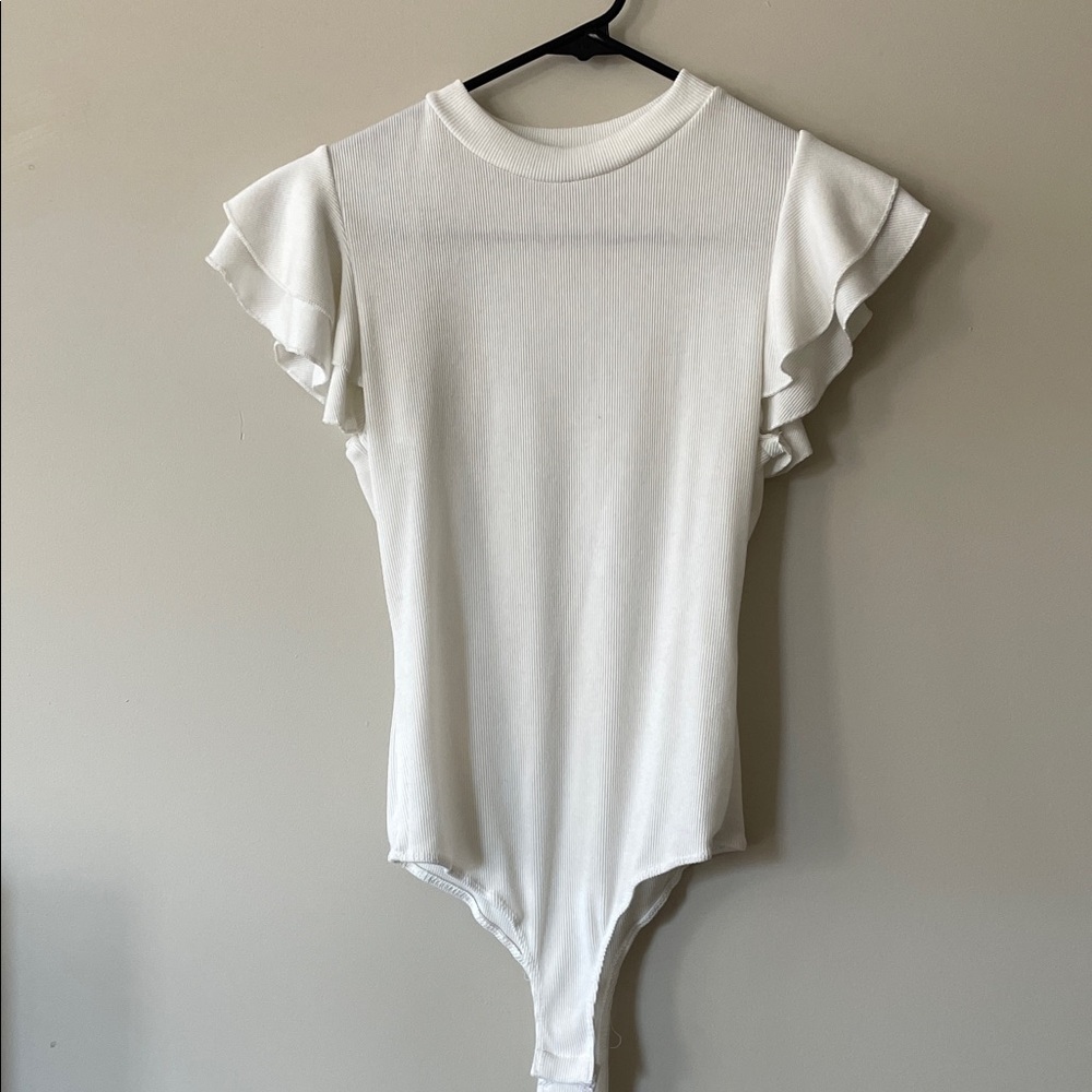 White Ruffle Sleeve Bodysuit